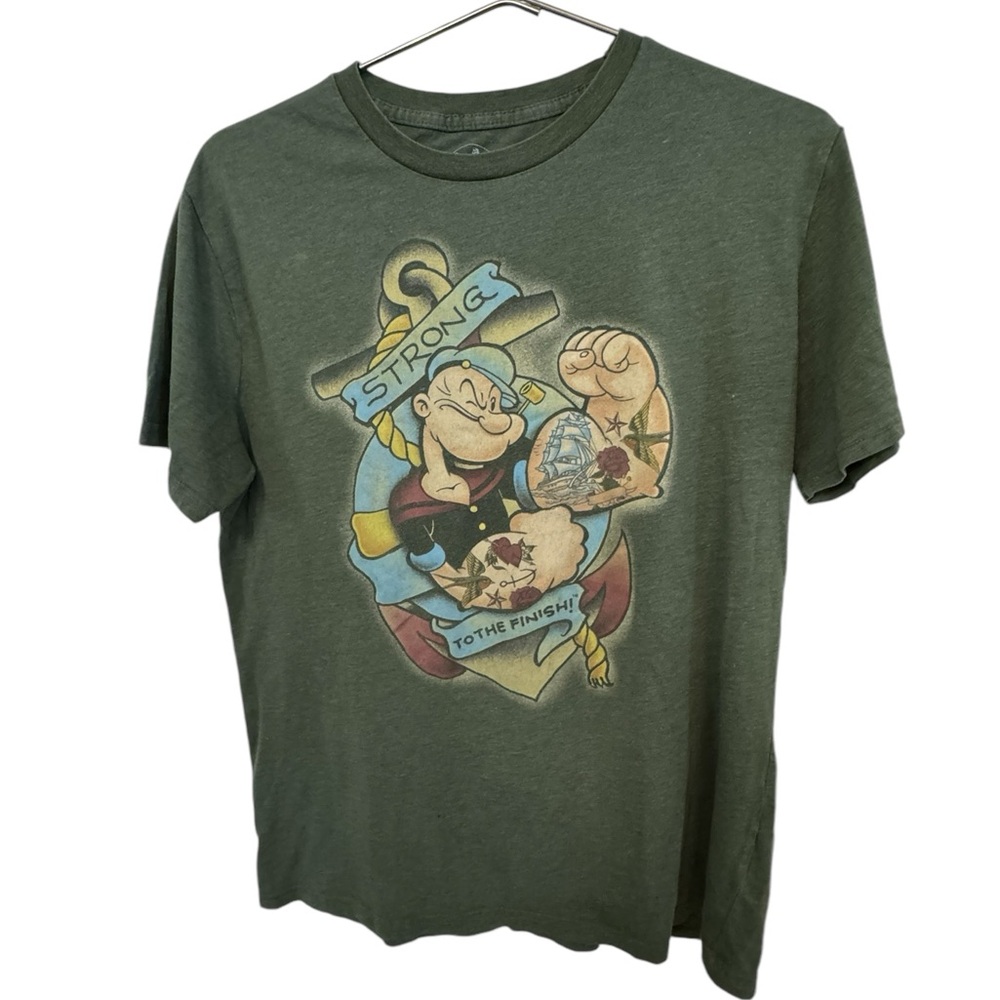Retro Gray / Green POPEYE Strong To The Finish Tattoo L Men’s T-Shirt MINTY